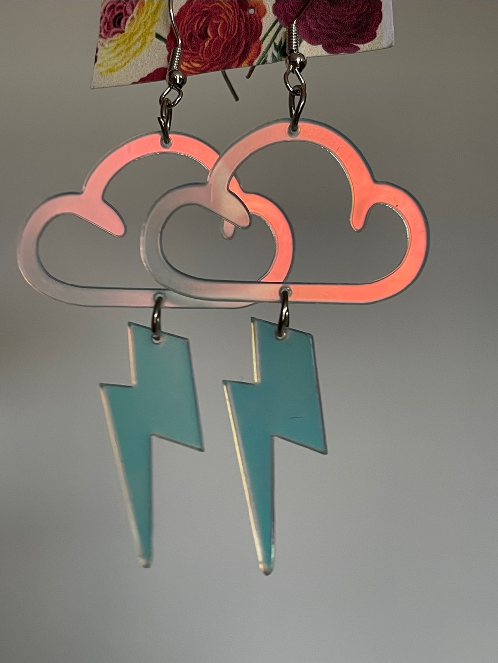 Iridescent Cloud & Lightning Bolt Dangle Earrings Thunder Sky